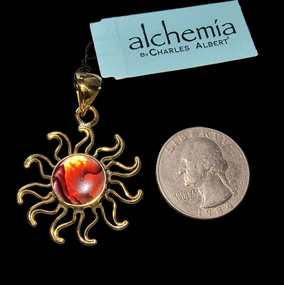 Charles Albert Designer Red Abalone Sun Pendant In Gold Alchemia Finish - Picture 5 of 10
